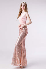 Bridesmaids Dresses Ideas, Pink Shimmery Sequin Lace Prom Dresses