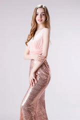 Bridesmaids Dresses Idea, Pink Shimmery Sequin Lace Prom Dresses
