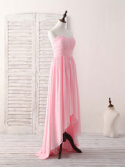 Evening Dresses Yellow, Pink Sweetheart Neck Chiffon High Low Prom Dress, Bridesmaid Dress