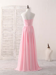 Evening Dresses For Ladies Over 53, Pink Sweetheart Neck Chiffon High Low Prom Dress, Bridesmaid Dress