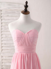Evening Dresses Modest, Pink Sweetheart Neck Chiffon High Low Prom Dress, Bridesmaid Dress