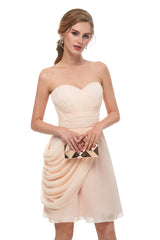 Bridesmaid Dresses Pink, Pink Sweetheart Neck Chiffon Homecoming Dresses With Pleats