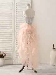 Prom Dresses 2023, Pink Sweetheart Neck Rhinestones Organza Prom Dress Pink Homecoming Dresses