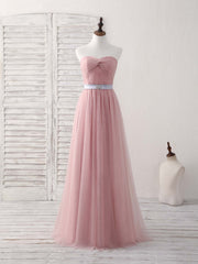 Formal Dress Suits For Ladies, Pink Sweetheart Neck Tulle Long Prom Dress, Aline Pink Bridesmaid Dress