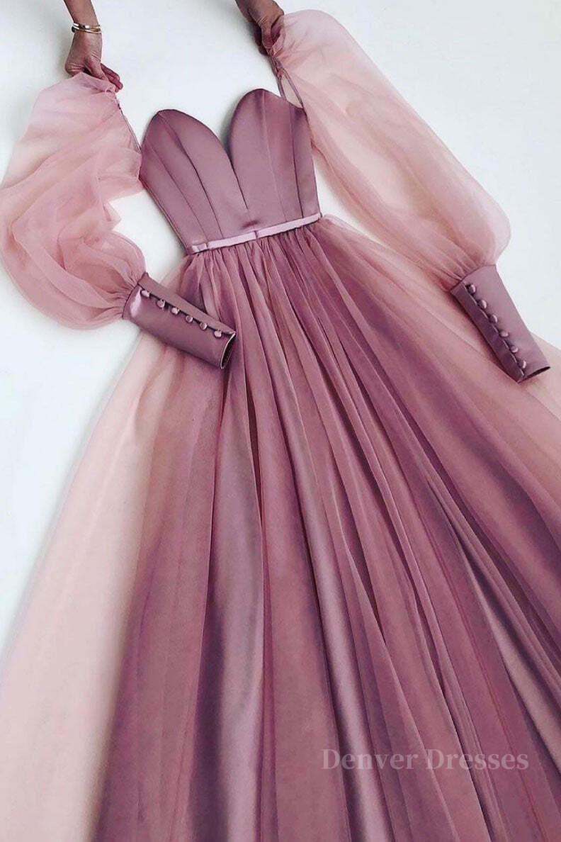 Bridesmaid Dress Colours, Pink  sweetheart neck tulle long prom dress tulle formal dress