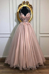 Beach Wedding, Pink sweetheart tulle lace long prom dress pink tulle formal dress
