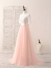 Homecoming Dresses Under 53, Pink Tulle Lace Long Prom Dress Pink Bridesmaid Dress