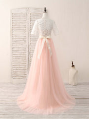 Homecoming Dress Under 53, Pink Tulle Lace Long Prom Dress Pink Bridesmaid Dress