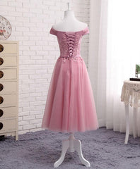 Evening Dress, Pink Tulle Long Party Dress , Cute Off Shoulder Bridesmaid Dresses