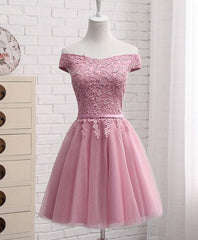 Red Carpet Dress, Pink Tulle Long Party Dress , Cute Off Shoulder Bridesmaid Dresses