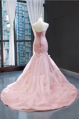Wedding Dresses With Color, Pink Tulle Prom Dresses Sweetheart Mermaid Long Formal Dress with Ruffles,Wedding Party Dresses