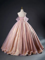 Party Dress Baby, Pink Tulle Sequins Long Prom Dress, Pink Tulle Long Formal Evening Gowns