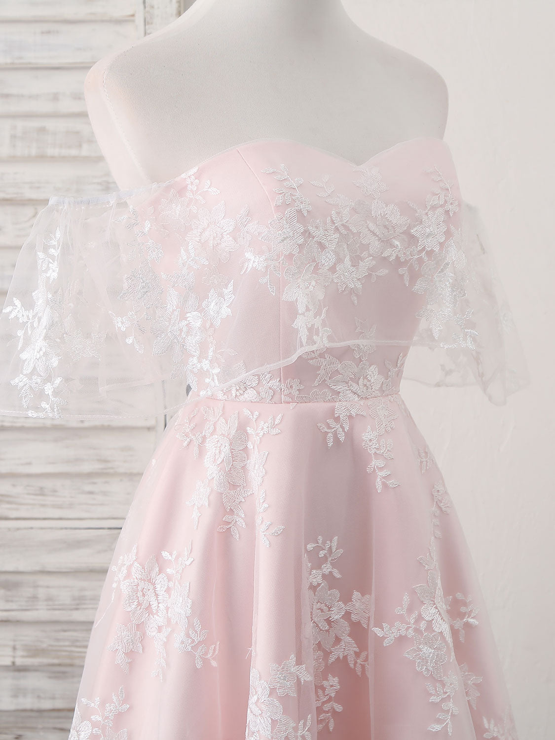Country Wedding Dress, Pink Tulle Sweetheart Lace Short Prom Dress, Pink Homecoming Dress