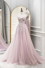 Formal Dresses Elegant, Pink Tulle Sweetheart Long Party Dress, A-Line Prom Dress