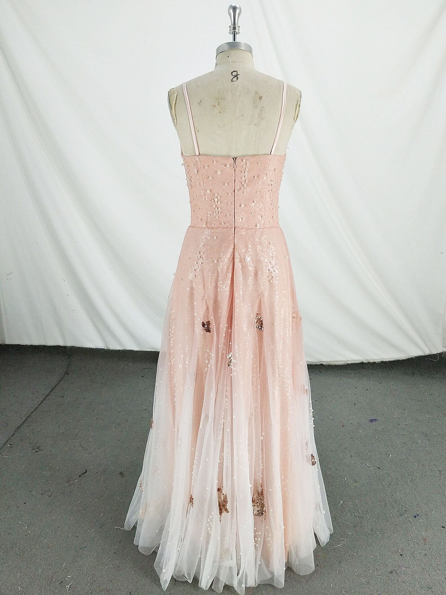 Bridesmaid Dress Dusty Rose, Pink V Neck Tulle Long Prom Dress, Pink Tulle Evening Dress