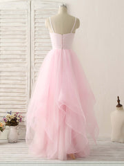 Homecoming Dresses Short Tight, Pink V Neck Tulle Long Prom Dress Simple Pink Tulle Evening Dress