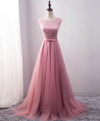 Cute Dress, Pink Tulle Long A Line Prom Dress, Pink Evening Dress