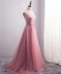 Maxi Dress, Pink Tulle Long A Line Prom Dress, Pink Evening Dress