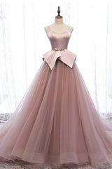 Wedding Dresses Fitted, Pink Spaghetti Straps Tulle Long Formal Prom Dress, Unique Long Wedding Dess