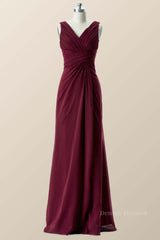 Prom Dresses Colors, Pleated Burgundy Chiffon Long Bridesmaid Dress