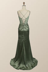 Prom Pictures, Sage Green Lace Appliques Mermaid Long Formal Dress
