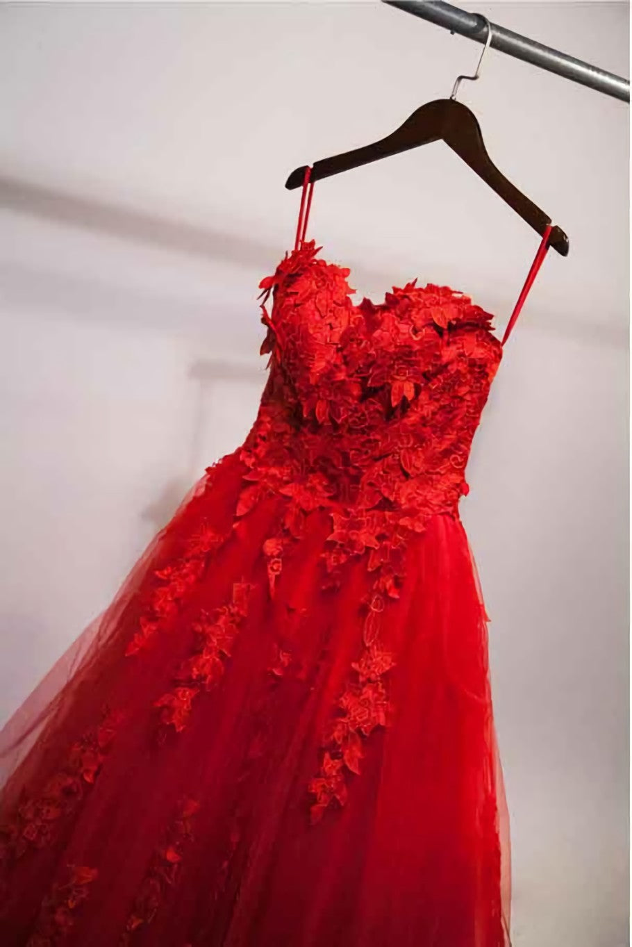 Party Dress Summer, Pretty Red Sweetheart Strapless Ball Gown Applique Tulle Long Prom Dress,Party Dresses
