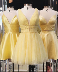 Formal Dress Websites, Princess A-line Short Yellow Homecoming Dresses,Cocktail Dress Classy Elegant