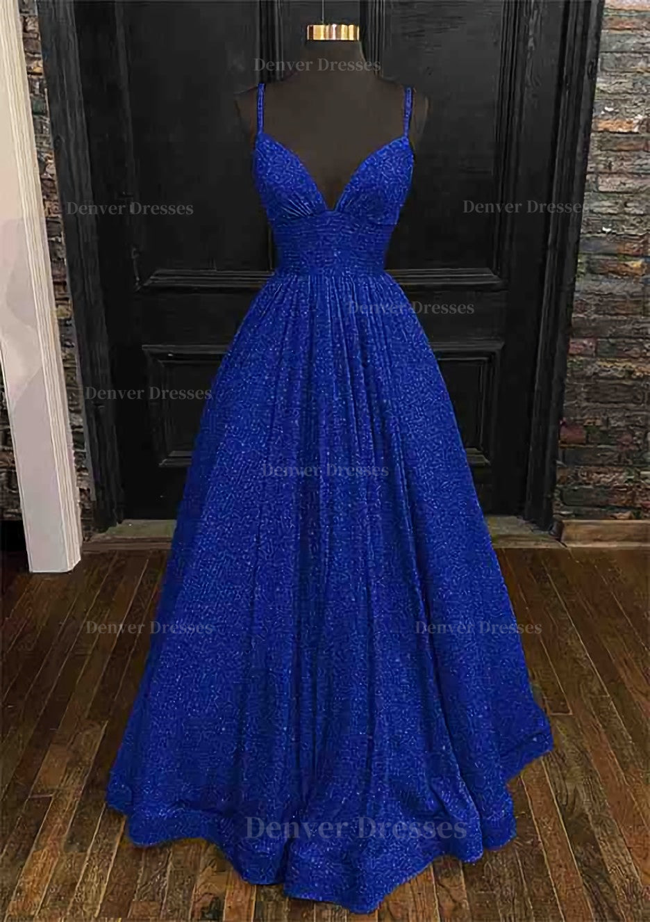 Bridesmaid Dresses Mismatched Winter, Princess A-line V Neck Spaghetti Straps Long/Floor-Length Sequined Prom Dress With Pleated