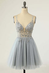 Party Dress Meaning, Princess Grey Beaded A-line Short Homecoming Dress