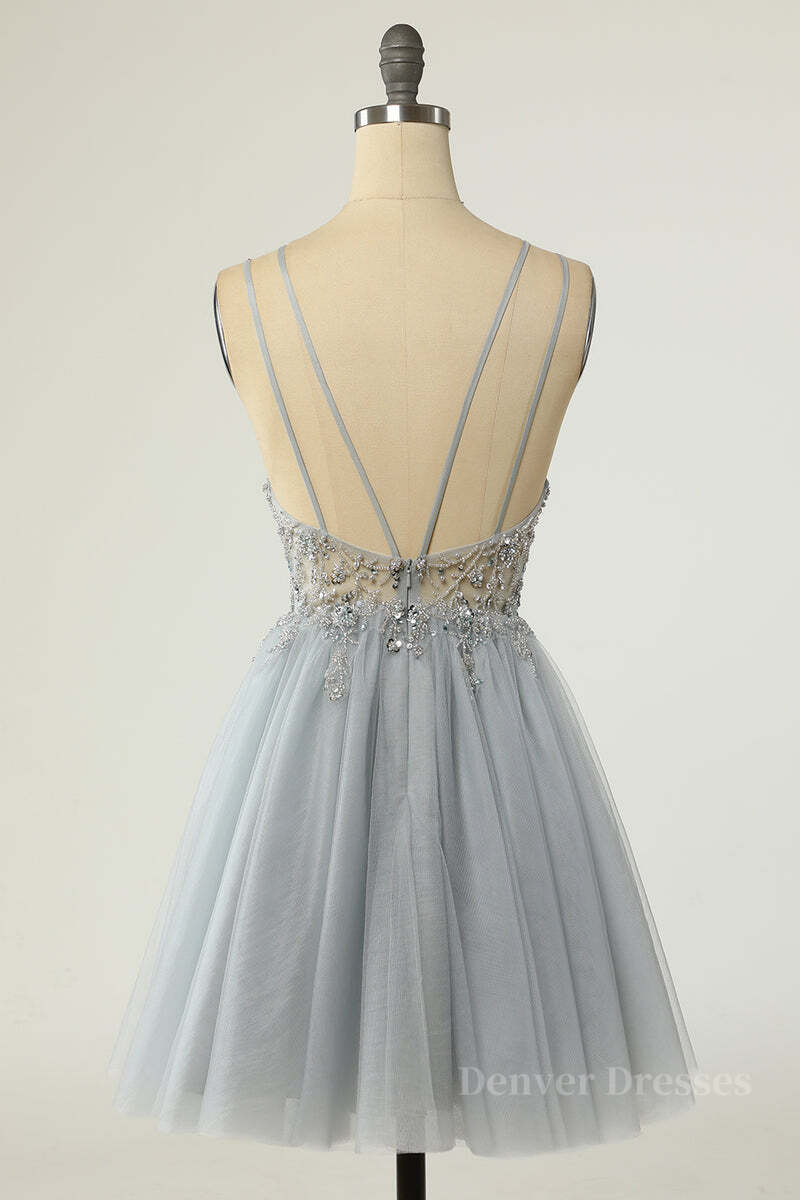 Party Dress Boho, Princess Grey Beaded A-line Short Homecoming Dress