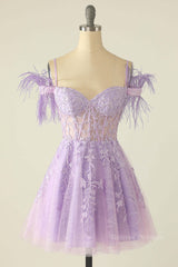 Wedding Guest, Princess Lavender Lace Short A-line Homecoming Dress