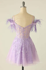 Sequin Dress, Princess Lavender Lace Short A-line Homecoming Dress