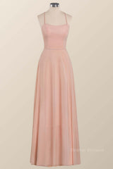 Prom Dresses 2057 Short, Princess Pink Straps Chiffon A-line Long Bridesmaid Dress