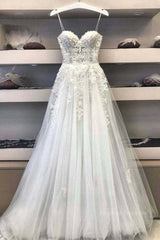 Wedding Dress For The Beach, Princess Sweetheart Neck White Lace Prom Wedding Dresses, Ivory Lace Formal Dresses, White Evening Dresses