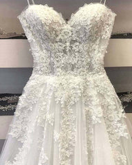 Wedding Dressed For The Beach, Princess Sweetheart Neck White Lace Prom Wedding Dresses, Ivory Lace Formal Dresses, White Evening Dresses