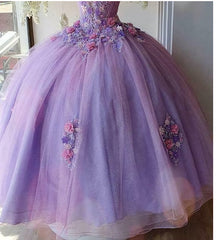 Formals Dresses Long, Princess Tulle Long Prom Dress with Flower,Ball Gowns Quinceanera Dresses