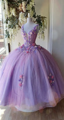 Formal Dresses Truworths, Princess Tulle Long Prom Dress with Flower,Ball Gowns Quinceanera Dresses