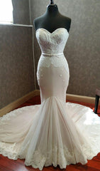 Wedding Dresses With Long Trians, Mermaid Sweetheart Lace Long Train 2024 Wedding Dresses