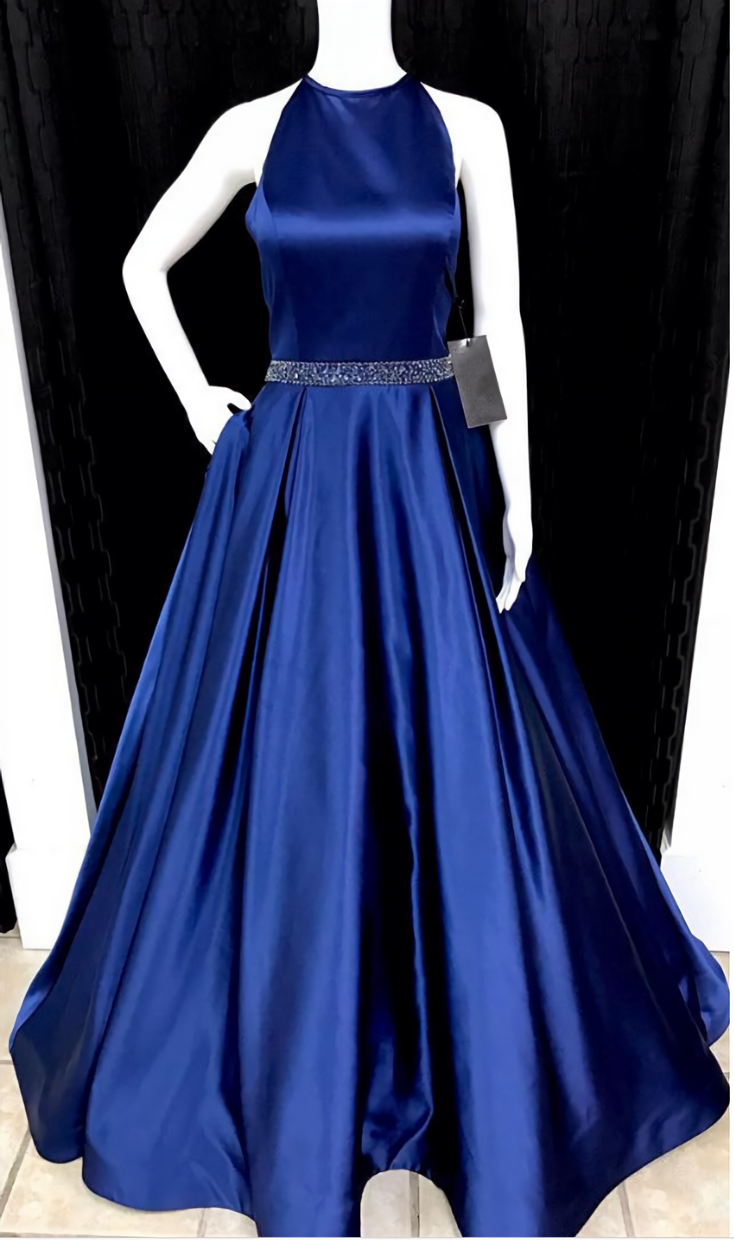 Prom Dresses Sleeves, 2024 Newly A-Line/Princess Satin Royal Blue Prom Dresses