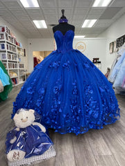Prom Dresses Photos Gallery, Royal Blue Quinceanera Dress Ball Gown With Appliques Flowers Princess Sweet 16 Dresses