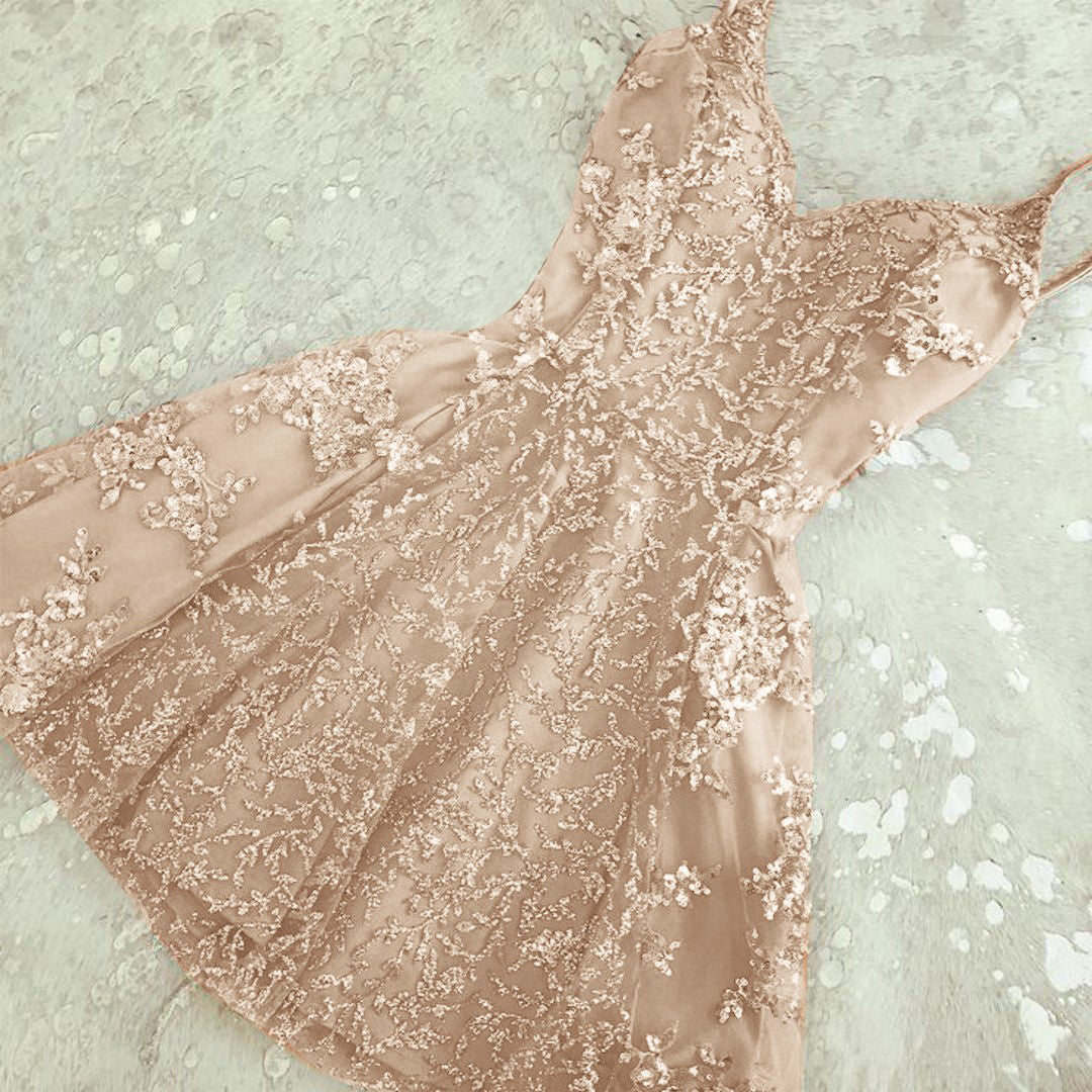 Evening Dress 2038, A Line Spaghetti Straps Champagne Short Short Cute Prom Dresses