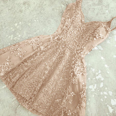 Evening Dress 2038, A Line Spaghetti Straps Champagne Short Short Cute Prom Dresses