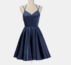 Prom Dresses For 22 Year Olds, Lovely Short Straps Halter Navy Blue Summer Women in Stock Homecoming Dresses