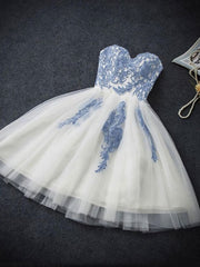Evening Dress Wedding, A Line Strapless Cute Sweetheart Short Ivory Hoco Short Prom Dresses