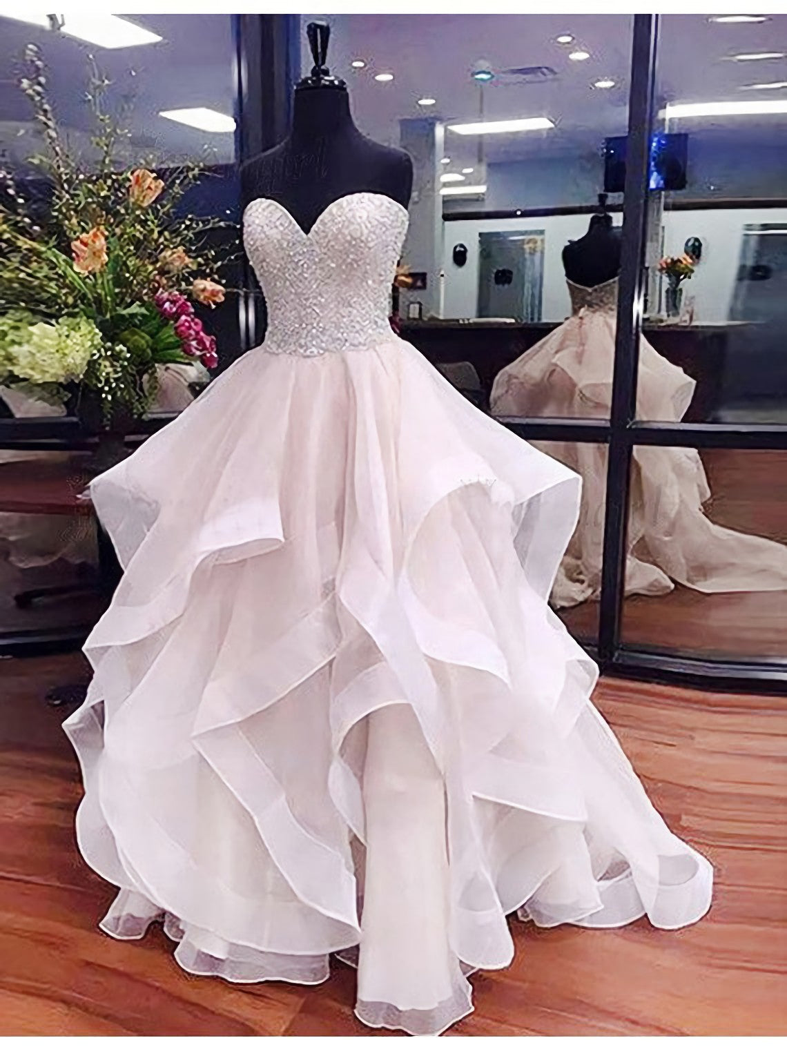 Evening Dresses Unique, A Line Sweetheart Asymmetrical Ivory Organza With Lace Beading Prom Dresses