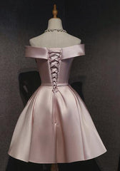 Prom Dresses Black Girl, Pink Satin Off Shoulder Cute 2024 Pink Homecoming Dresses
