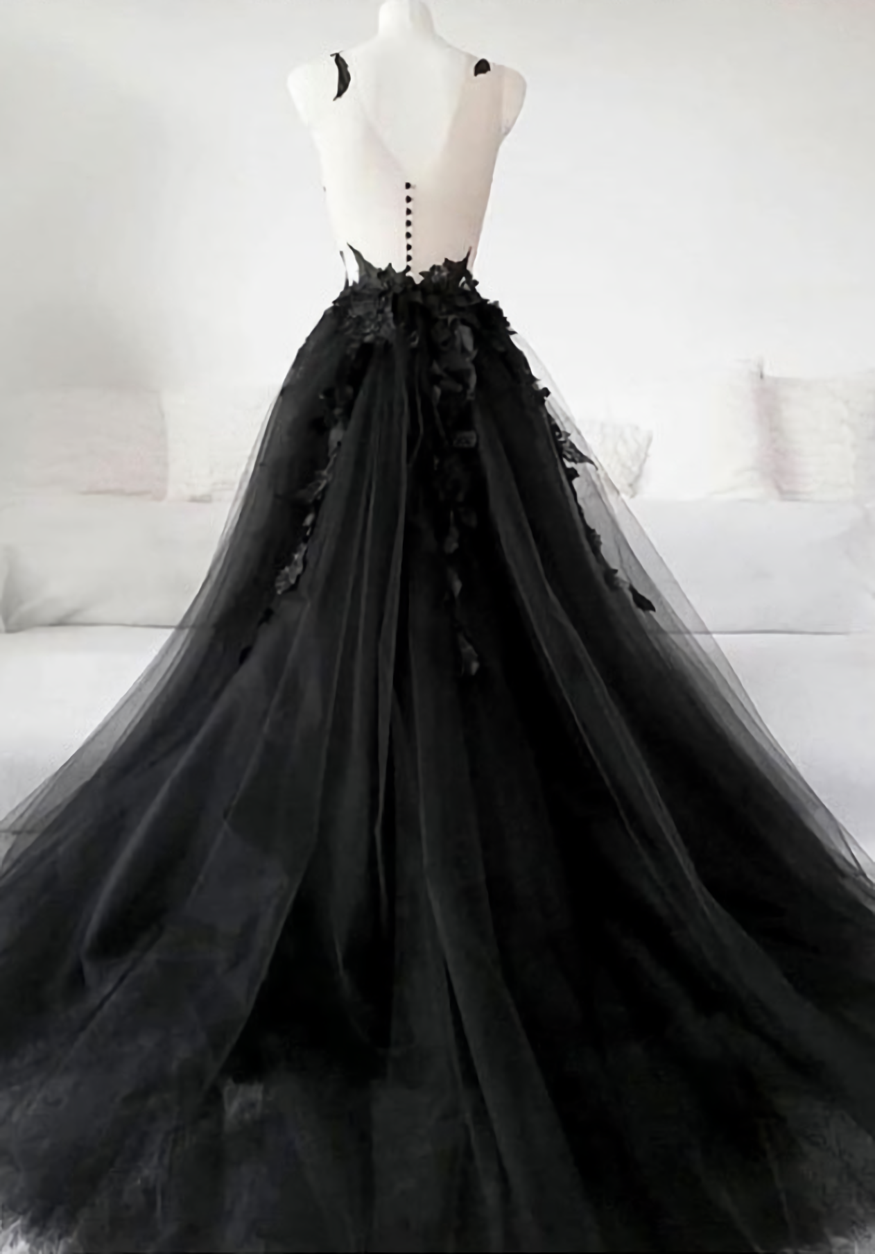 Prom Dress Store Near Me, Black tulle applique long fabulous custom made black Evening Dresses