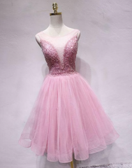 Homecomming Dress Vintage, Spark Queen Pink Tulle Sequin Short Prom Dress, Pink Homecoming Dress