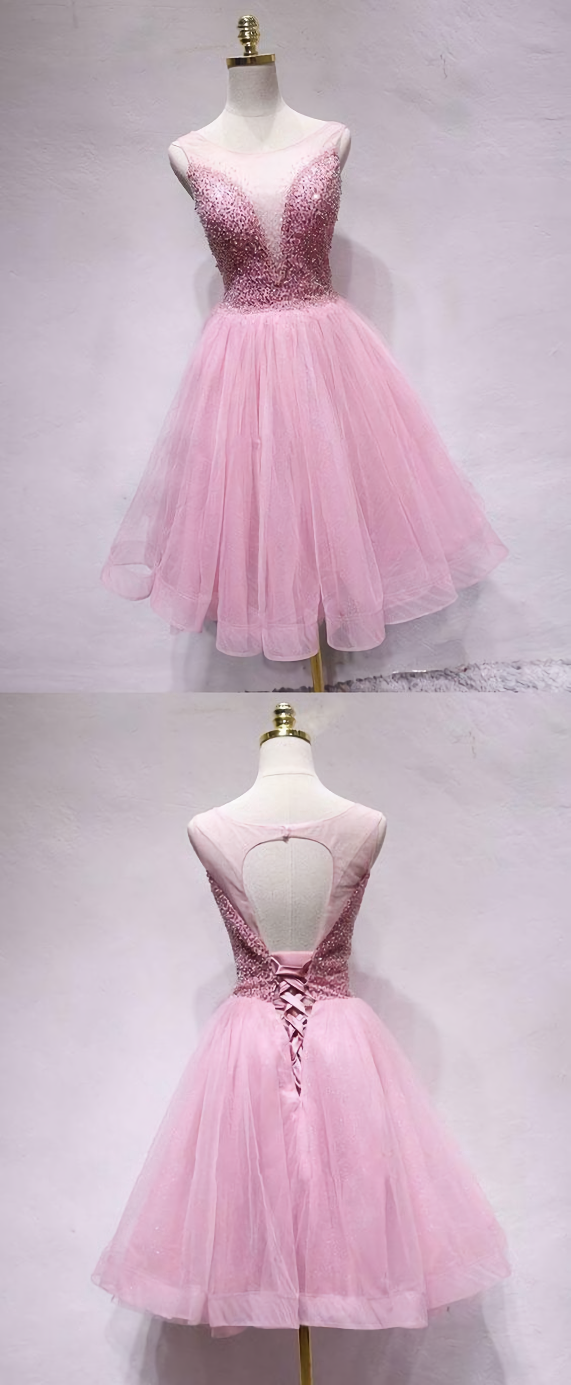 Homecoming Dress Sweetheart, Spark Queen Pink Tulle Sequin Short Prom Dress, Pink Homecoming Dress