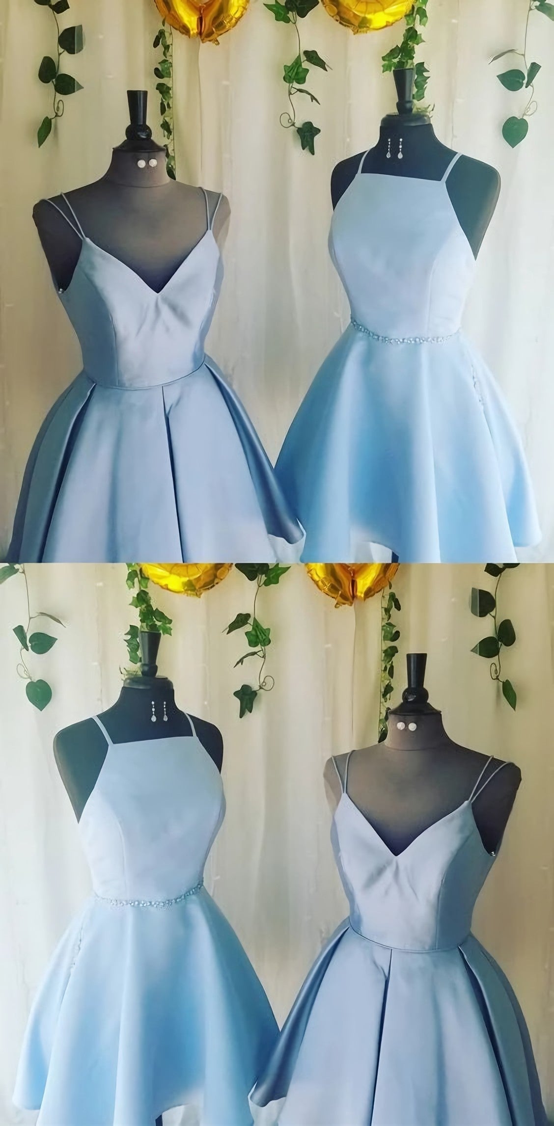 Homecoming Dresses Silk, A Line V Neck Light Sky Blue Short Homecoming Dress With Pleats